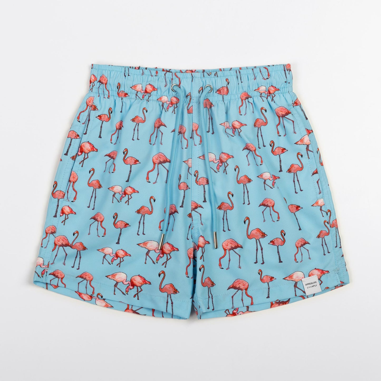 KIDS SWIM SHORTS KIDS FLAMINGOS in color BLUE - Front shot