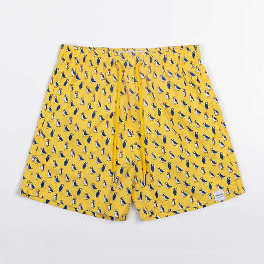 KIDS SWIM SHORTS KIDS PUFFINS in color YELLOW - Front shot