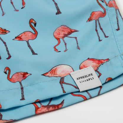 KIDS SWIM SHORTS KIDS FLAMINGOS in color BLUE - Back shot